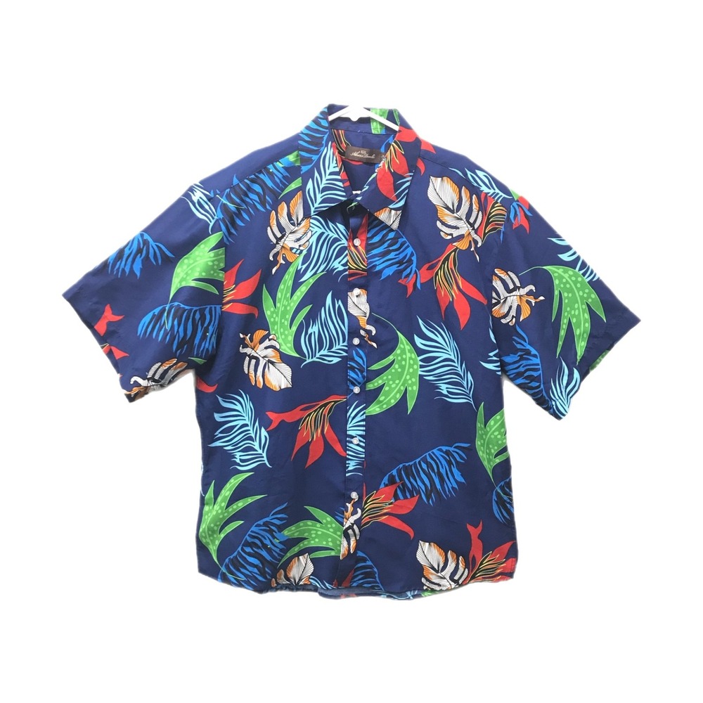 Alberto Danelli Shirt Mens XL Blue Floral Hawaiian Button Up Short Sleeve Casual